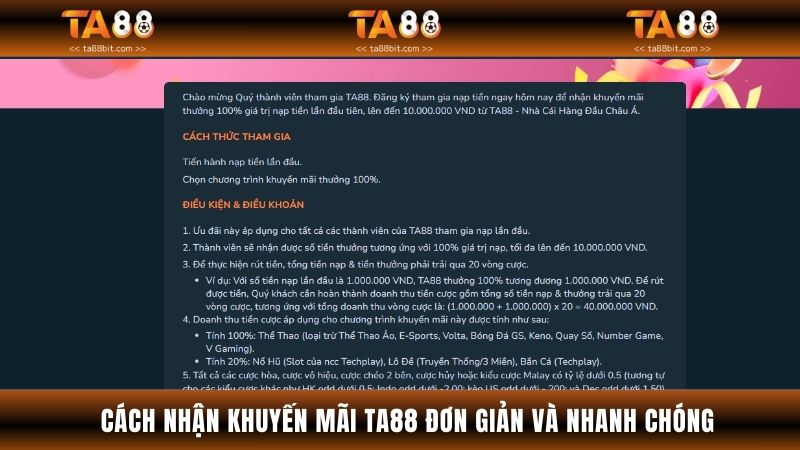 Cách nhận khuyến mãi TA88 đơn giản và nhanh chóng