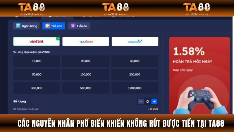 Các nguyên nhân phổ biến khiến không rút được tiền tại TA88