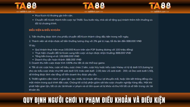Xử lý nghiêm hành vi làm trái điều khoản và điều kiện tại Ta88
